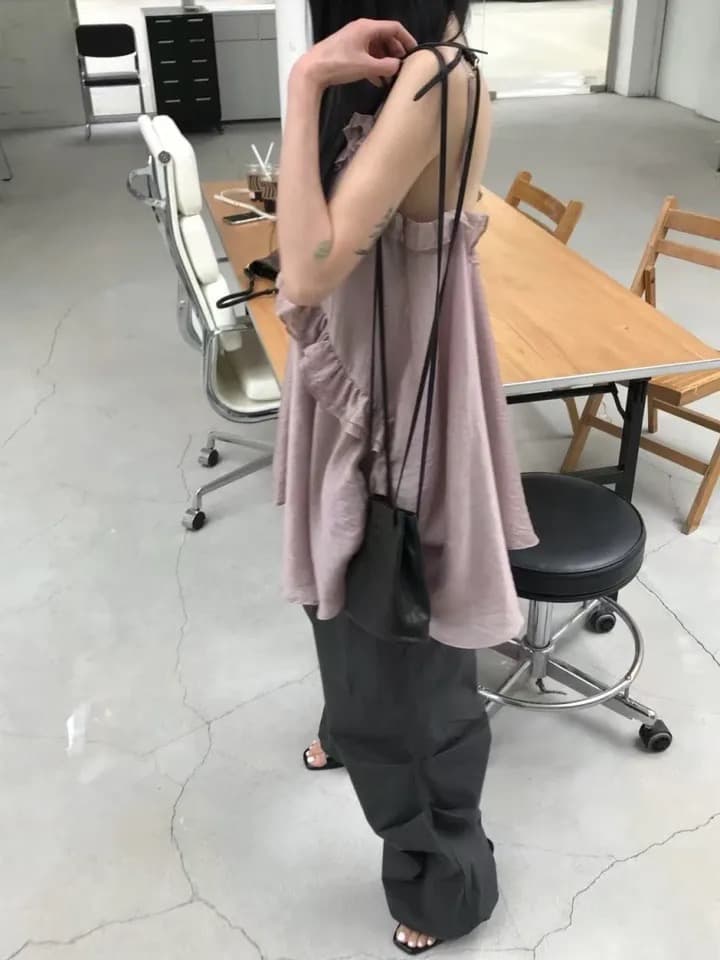 재고 있음 원본 한국 chic 패치워크 프릴 슬립 여성 드레스 상세 이미지 2