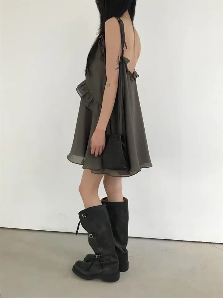 재고 있음 원본 한국 chic 패치워크 프릴 슬립 여성 드레스 상세 이미지 20