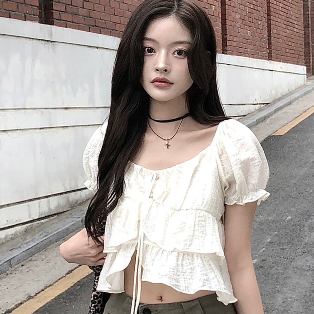 재고 있음 chic 쉬폰 블라우스 질감 센스 부드러운 바람 나비 넥타이 작은 셔츠 반팔 셔츠 이미지 2