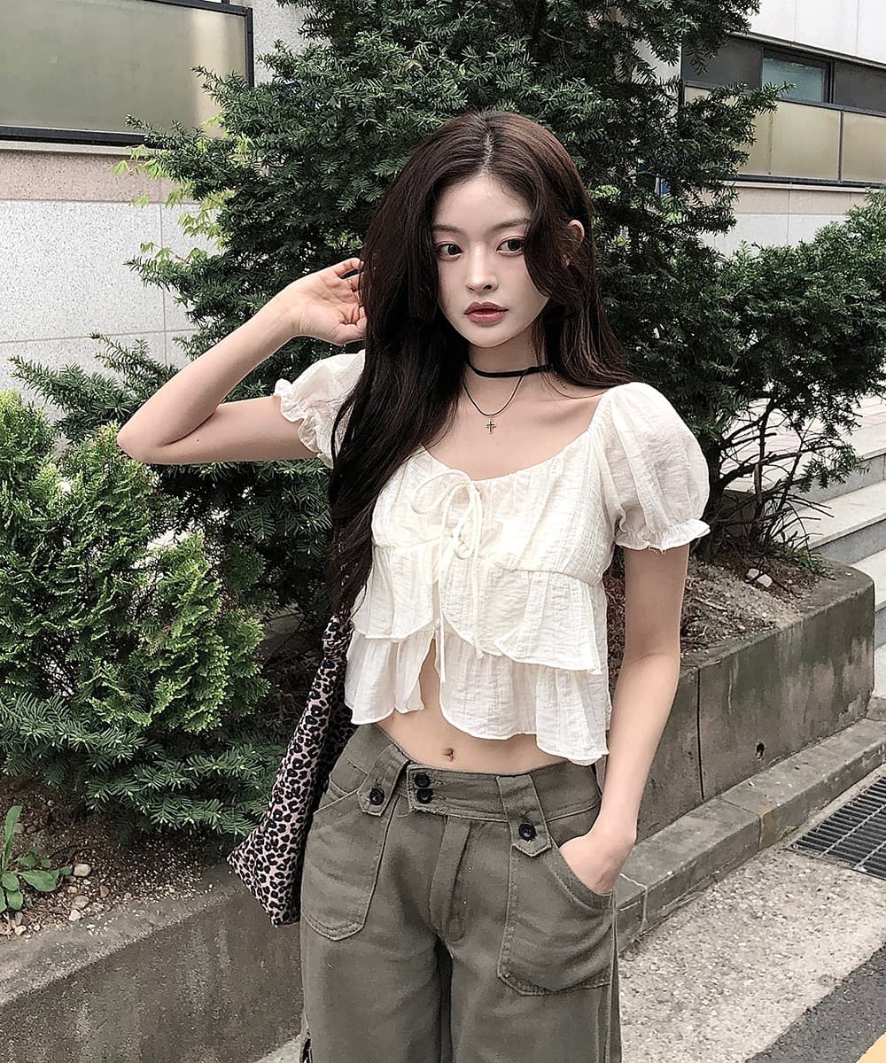 재고 있음 chic 쉬폰 블라우스 질감 센스 부드러운 바람 나비 넥타이 작은 셔츠 반팔 셔츠 상세 이미지 17