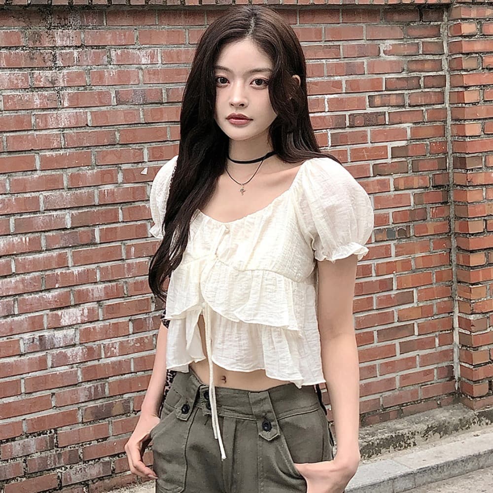 재고 있음 chic 쉬폰 블라우스 질감 센스 부드러운 바람 나비 넥타이 작은 셔츠 반팔 셔츠 상세 이미지 18