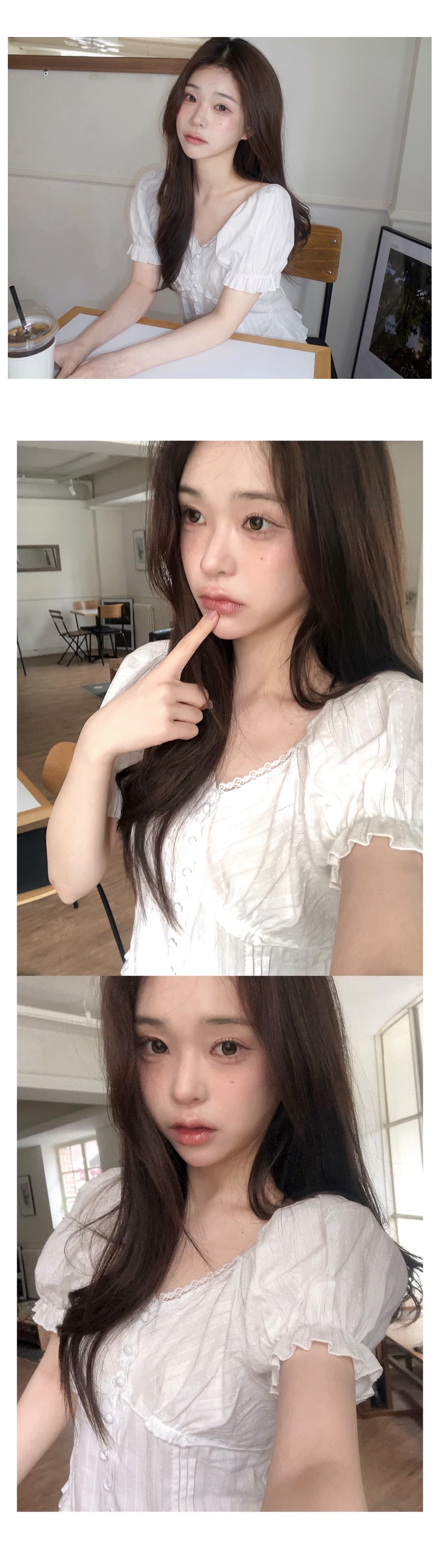 재고 있음 chic 한 부서 여름 프릴 레이스 거품 소매 몸매 가꾸기 슬림해 보이는 반팔 셔츠 상세 이미지 7