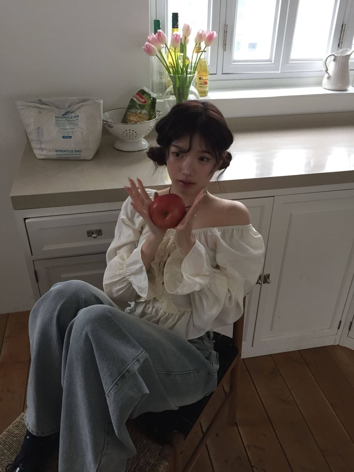 chic 섹시함 둘 착용 칼라 달콤함 프릴 긴팔 셔츠 상세 이미지 4
