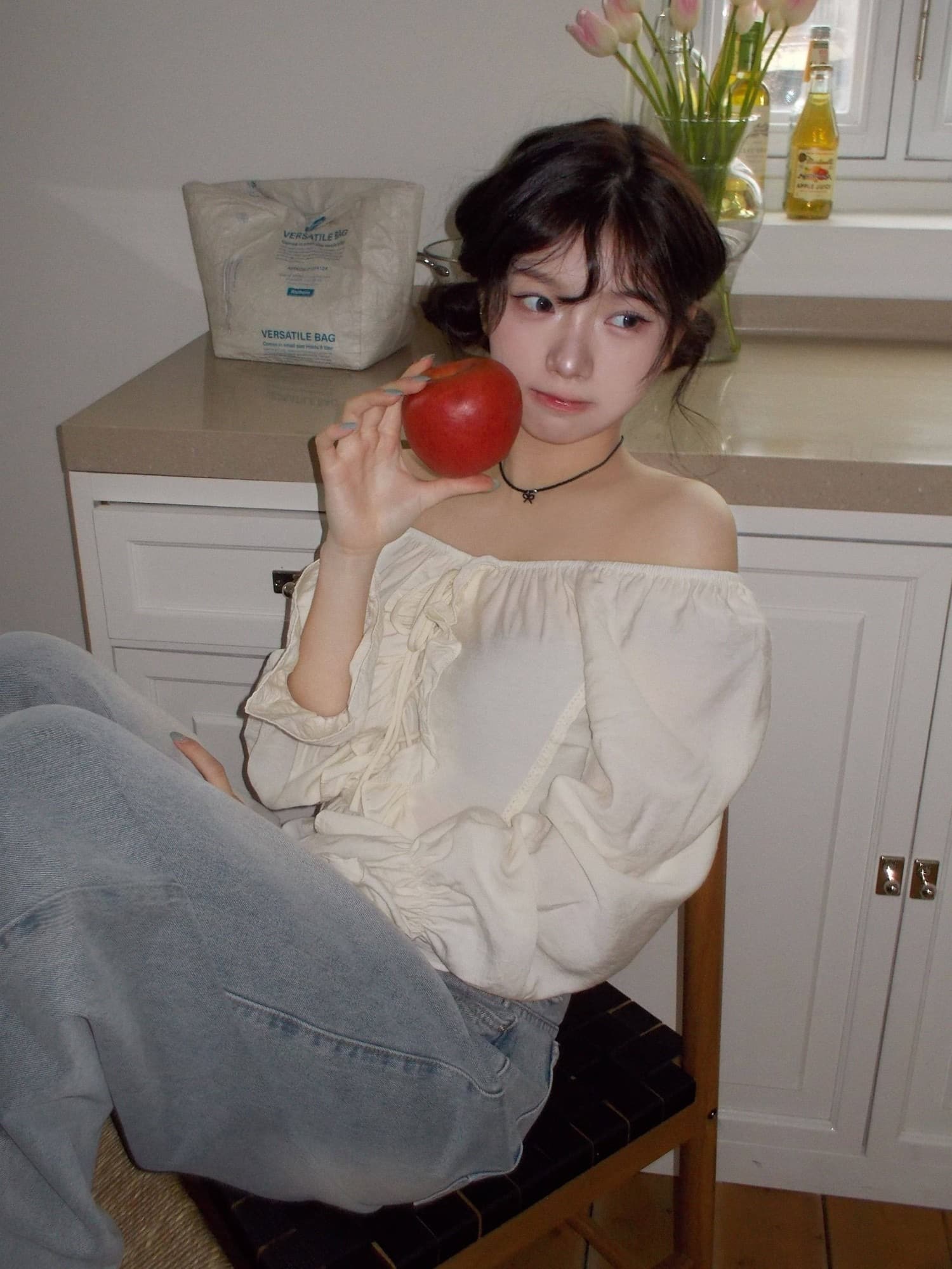 chic 섹시함 둘 착용 칼라 달콤함 프릴 긴팔 셔츠 상세 이미지 7