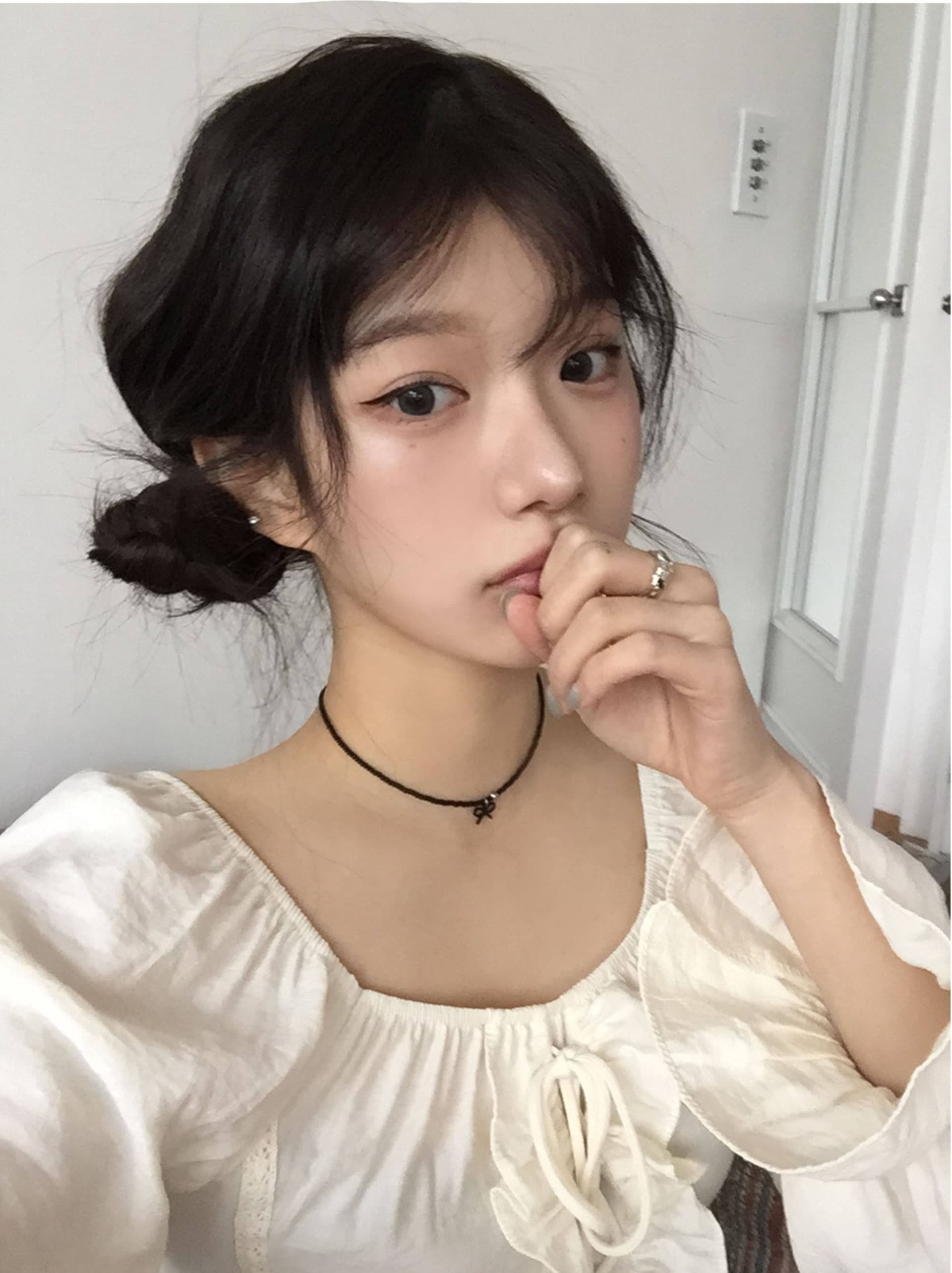 chic 섹시함 둘 착용 칼라 달콤함 프릴 긴팔 셔츠 상세 이미지 8