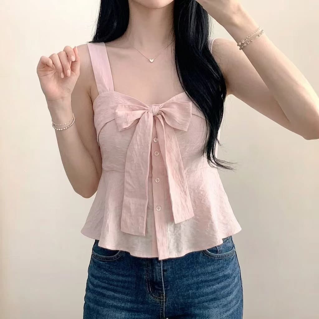 재고 있음 chic 여름 새로운 달콤함 레이스 레이스업 캐미솔 상세 이미지 3