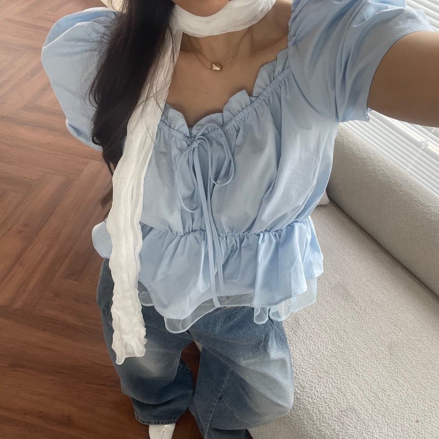 재고 있음 연령 감소 달콤함 패치워크 다용도 반팔 맨위 셔츠 상세 이미지 6