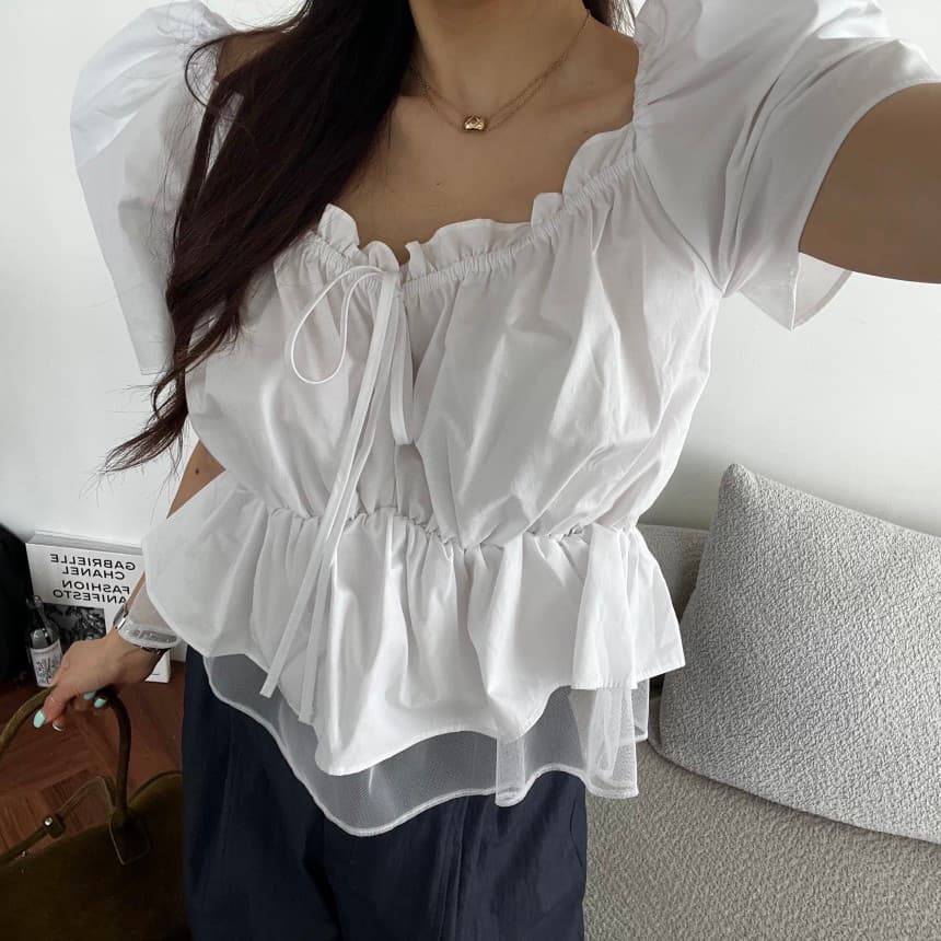 재고 있음 연령 감소 달콤함 패치워크 다용도 반팔 맨위 셔츠 상세 이미지 13