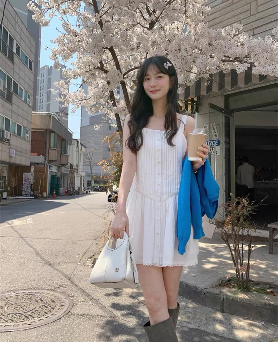 chic 한국 스타일 플리츠 광장 칼라 슬립 드레스 상세 이미지 2