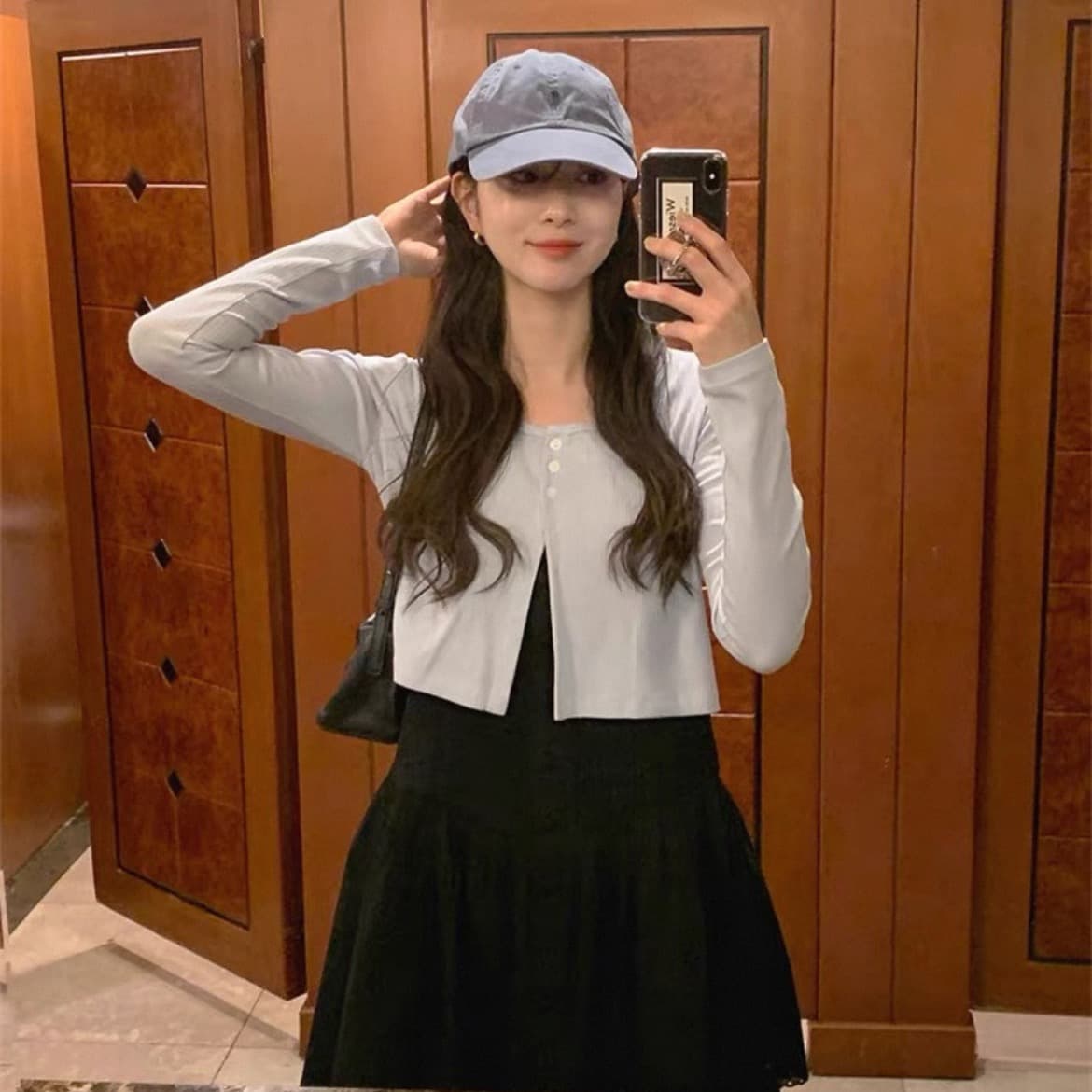chic 한국 스타일 플리츠 광장 칼라 슬립 드레스 상세 이미지 7