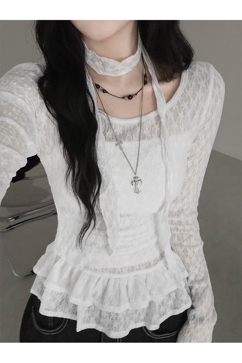 재고 있음 chic 한 부서 부드러운 레이스 치마 레이스 셔츠 포함 리본