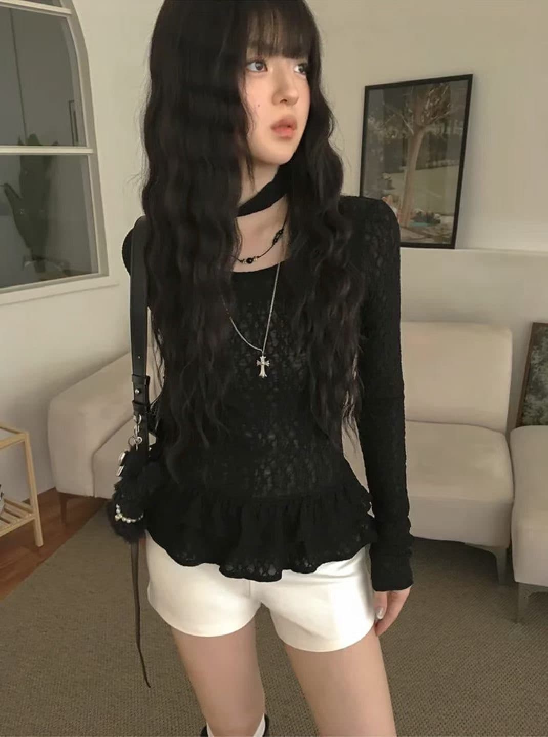 재고 있음 chic 한 부서 부드러운 레이스 치마 레이스 셔츠 포함 리본 상세 이미지 2