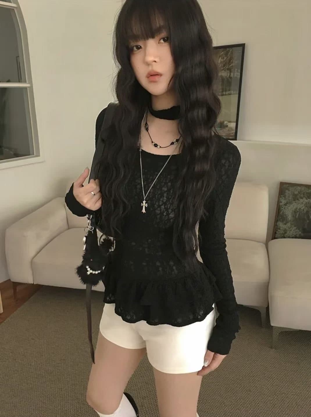 재고 있음 chic 한 부서 부드러운 레이스 치마 레이스 셔츠 포함 리본 상세 이미지 3
