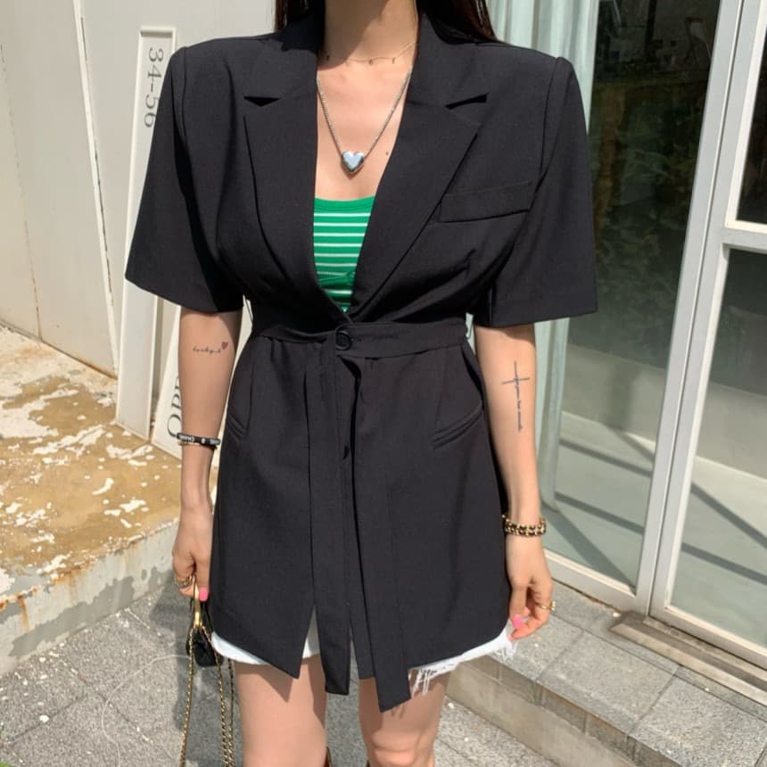 재고 있음 chic 벨트 조정 부서 버클 캐주얼 품격 ol 정장 짧은 䄂 재킷 이미지 3