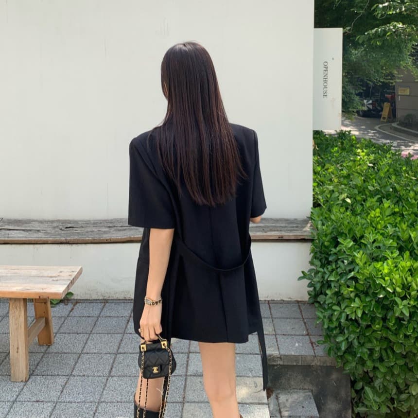 재고 있음 chic 벨트 조정 부서 버클 캐주얼 품격 ol 정장 짧은 䄂 재킷 상세 이미지 3