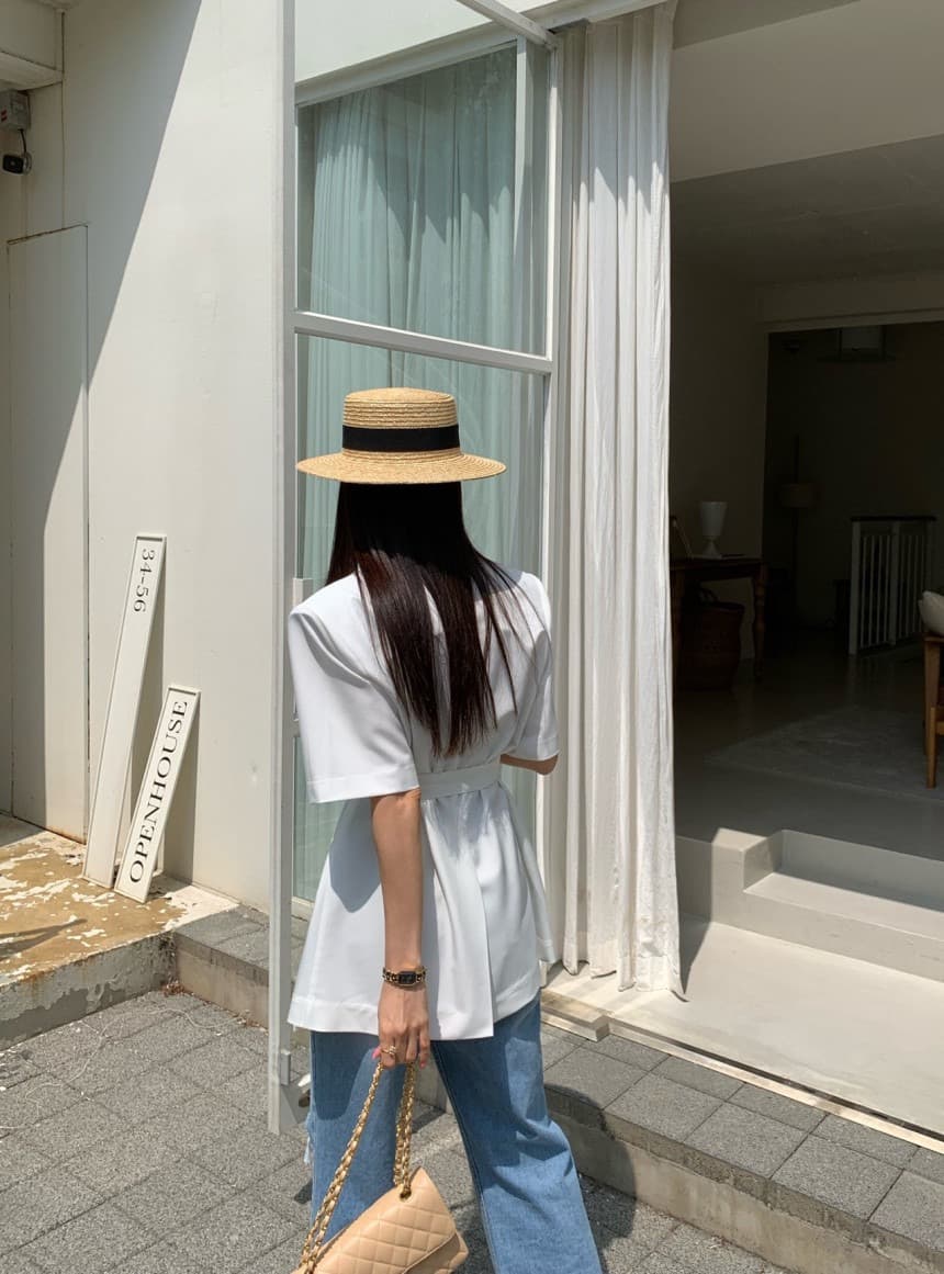 재고 있음 chic 벨트 조정 부서 버클 캐주얼 품격 ol 정장 짧은 䄂 재킷 상세 이미지 6