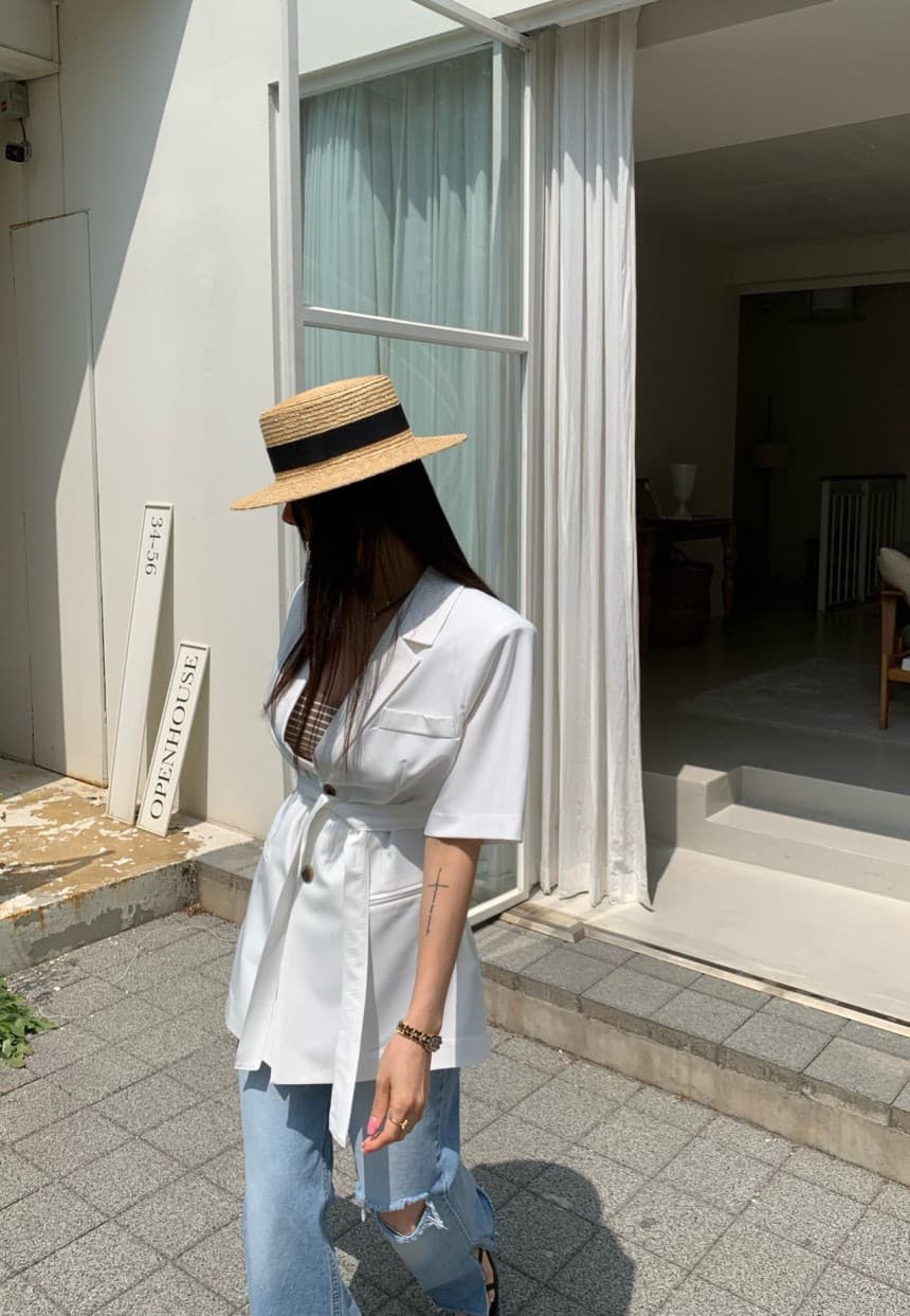 재고 있음 chic 벨트 조정 부서 버클 캐주얼 품격 ol 정장 짧은 䄂 재킷 상세 이미지 7