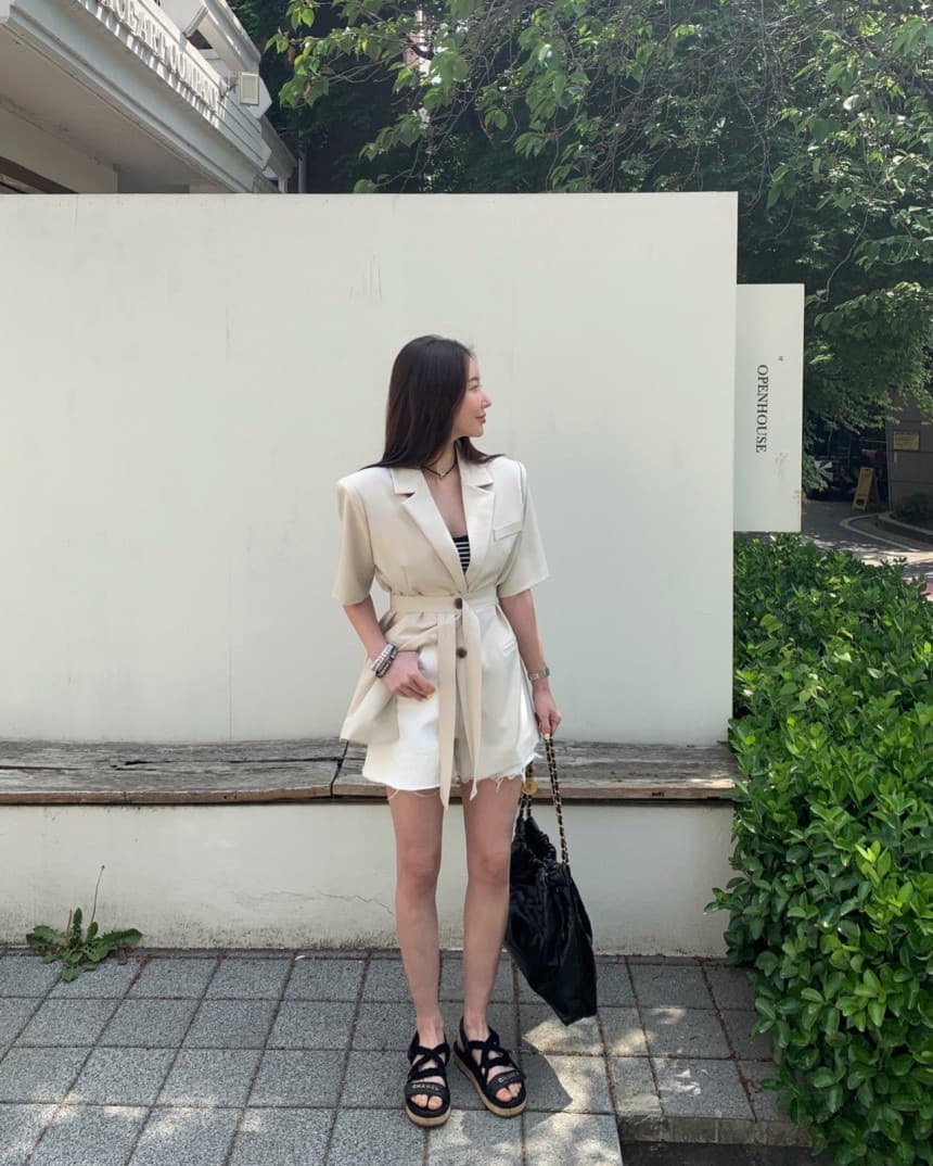 재고 있음 chic 벨트 조정 부서 버클 캐주얼 품격 ol 정장 짧은 䄂 재킷 상세 이미지 9