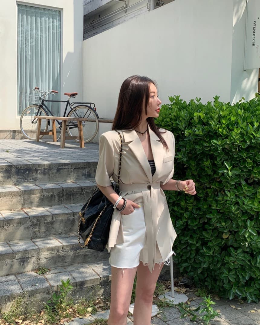 재고 있음 chic 벨트 조정 부서 버클 캐주얼 품격 ol 정장 짧은 䄂 재킷 상세 이미지 10