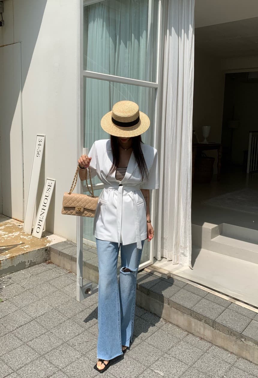 재고 있음 chic 벨트 조정 부서 버클 캐주얼 품격 ol 정장 짧은 䄂 재킷 상세 이미지 11