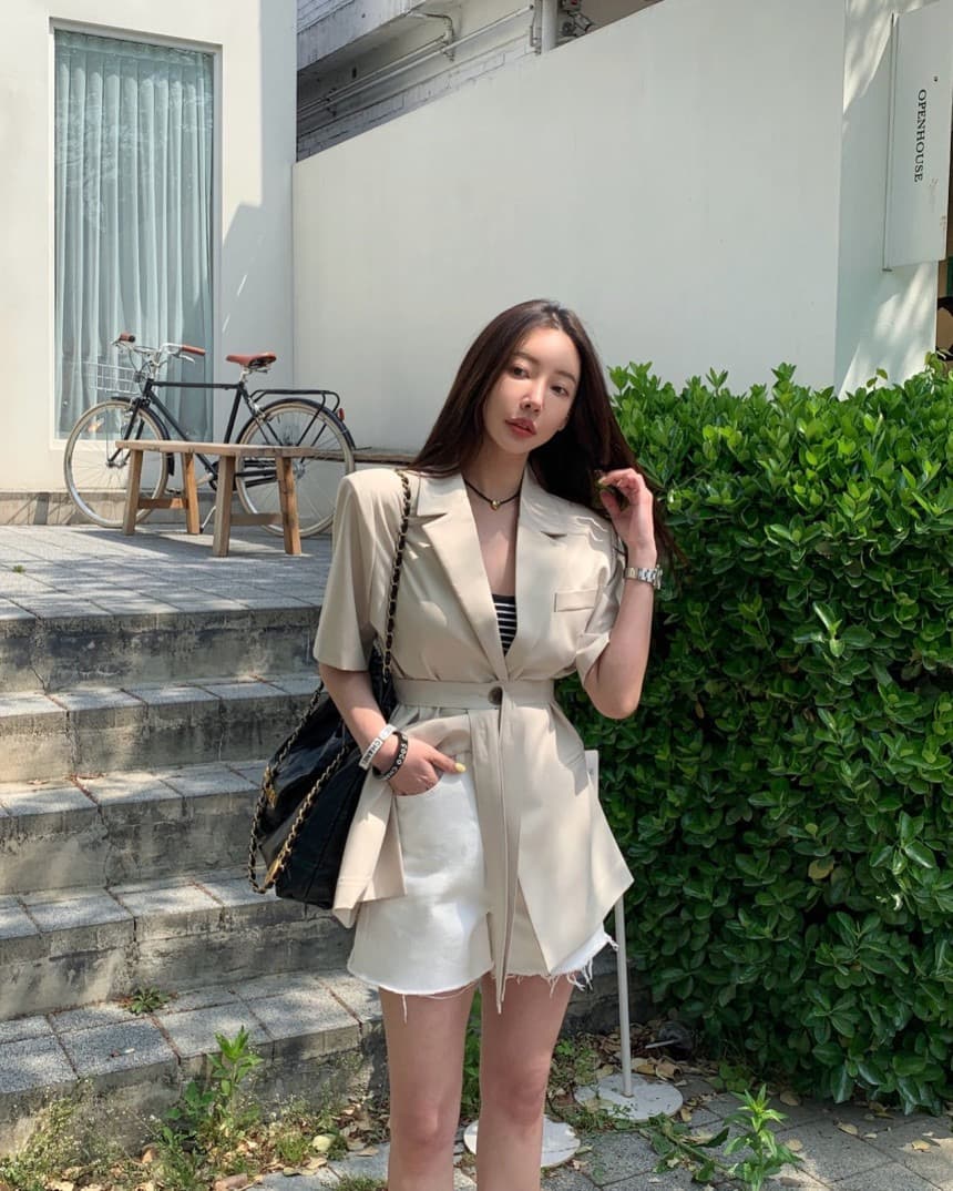 재고 있음 chic 벨트 조정 부서 버클 캐주얼 품격 ol 정장 짧은 䄂 재킷 상세 이미지 14