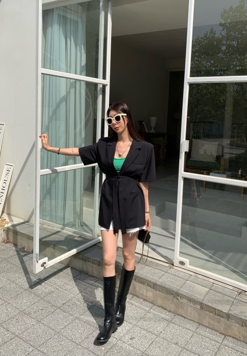 재고 있음 chic 벨트 조정 부서 버클 캐주얼 품격 ol 정장 짧은 䄂 재킷 상세 이미지 15