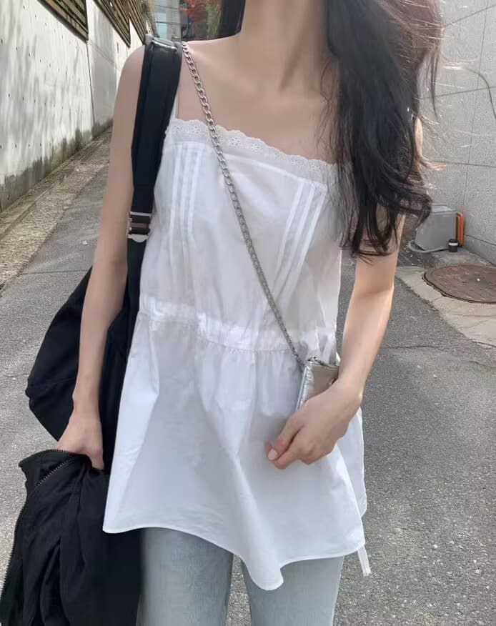 재고 있음 chic 연령 감소 레이스 레이스 패치워크 펌프 로프 허리 수축 조끼 슬립 드레스 상세 이미지 3
