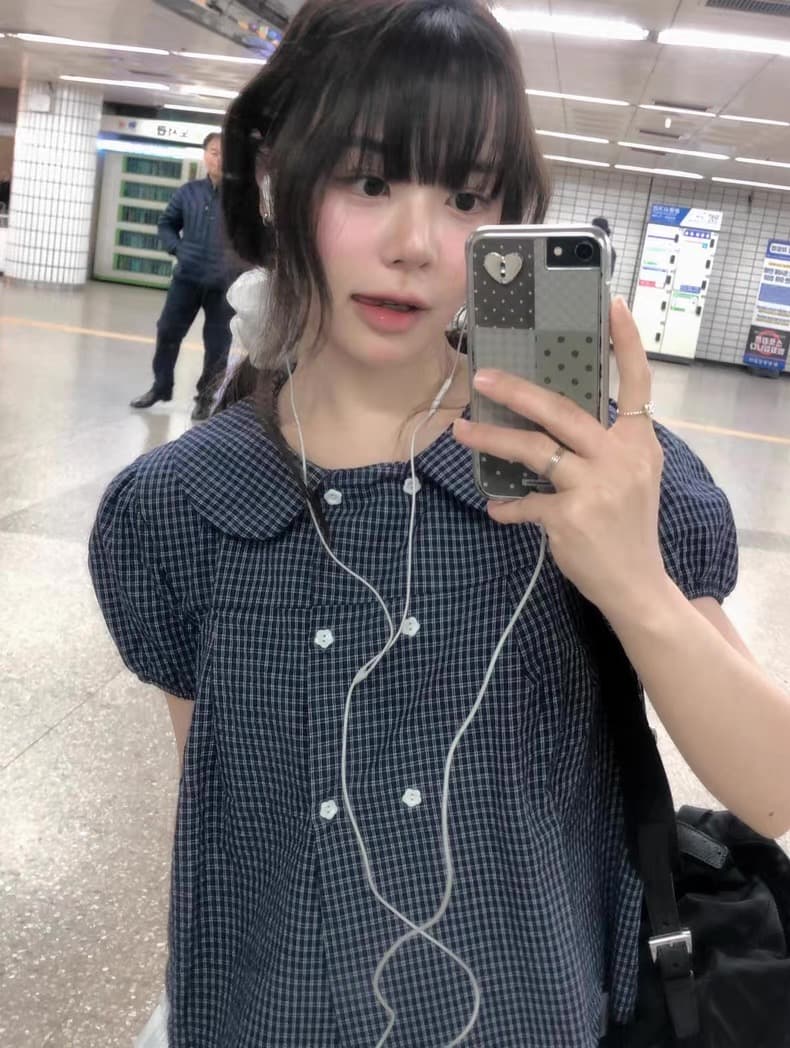 재고 있음 2026 새로운 한국 스타일 패션 다용도 레트로 베이비 칼라 체크무늬 맨위 여성 상세 이미지 5