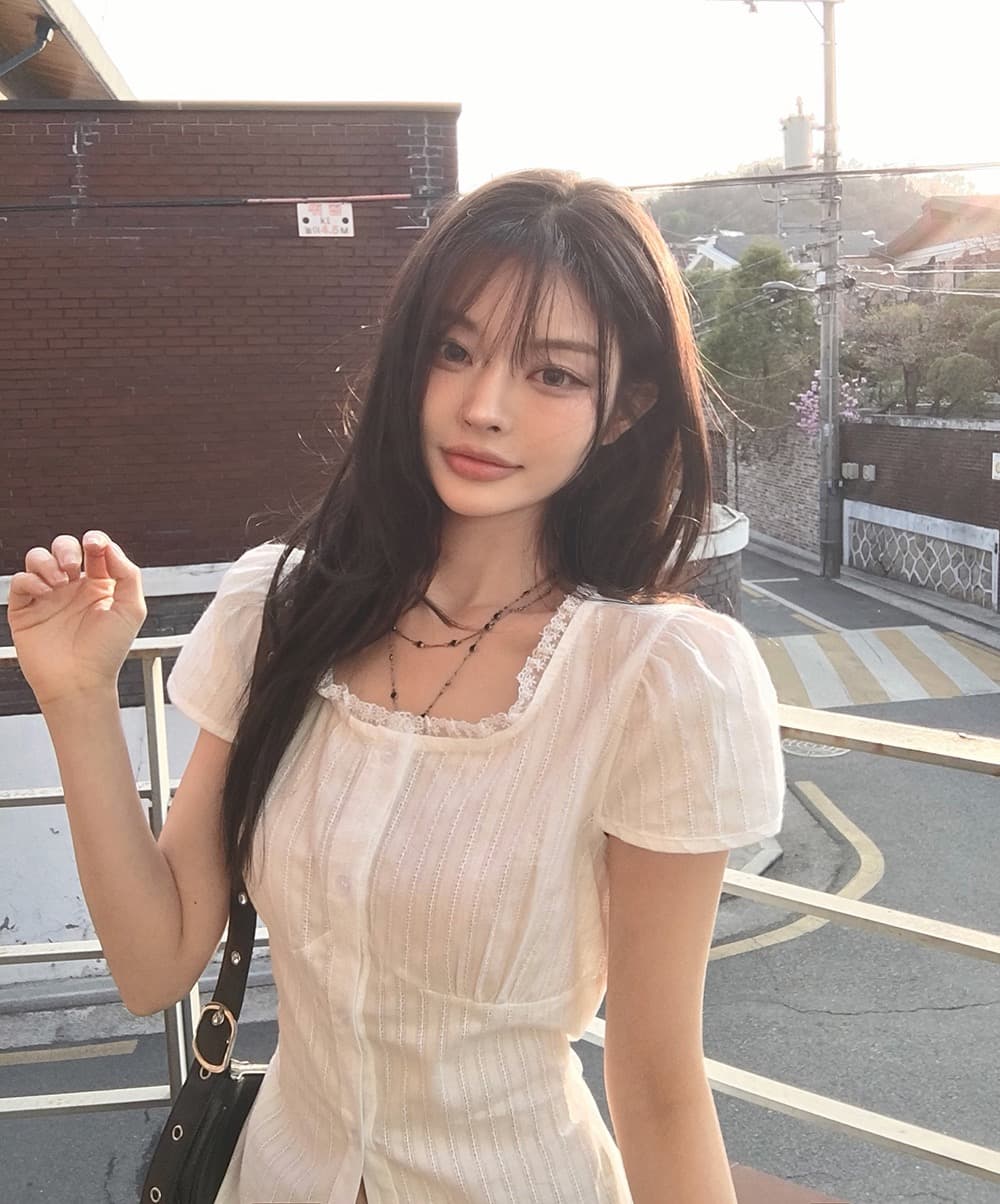 재고 있음 한국 chic 품격 미니멀리즘 광장 칼라 레이스업 허리 수축 셔츠 상세 이미지 5