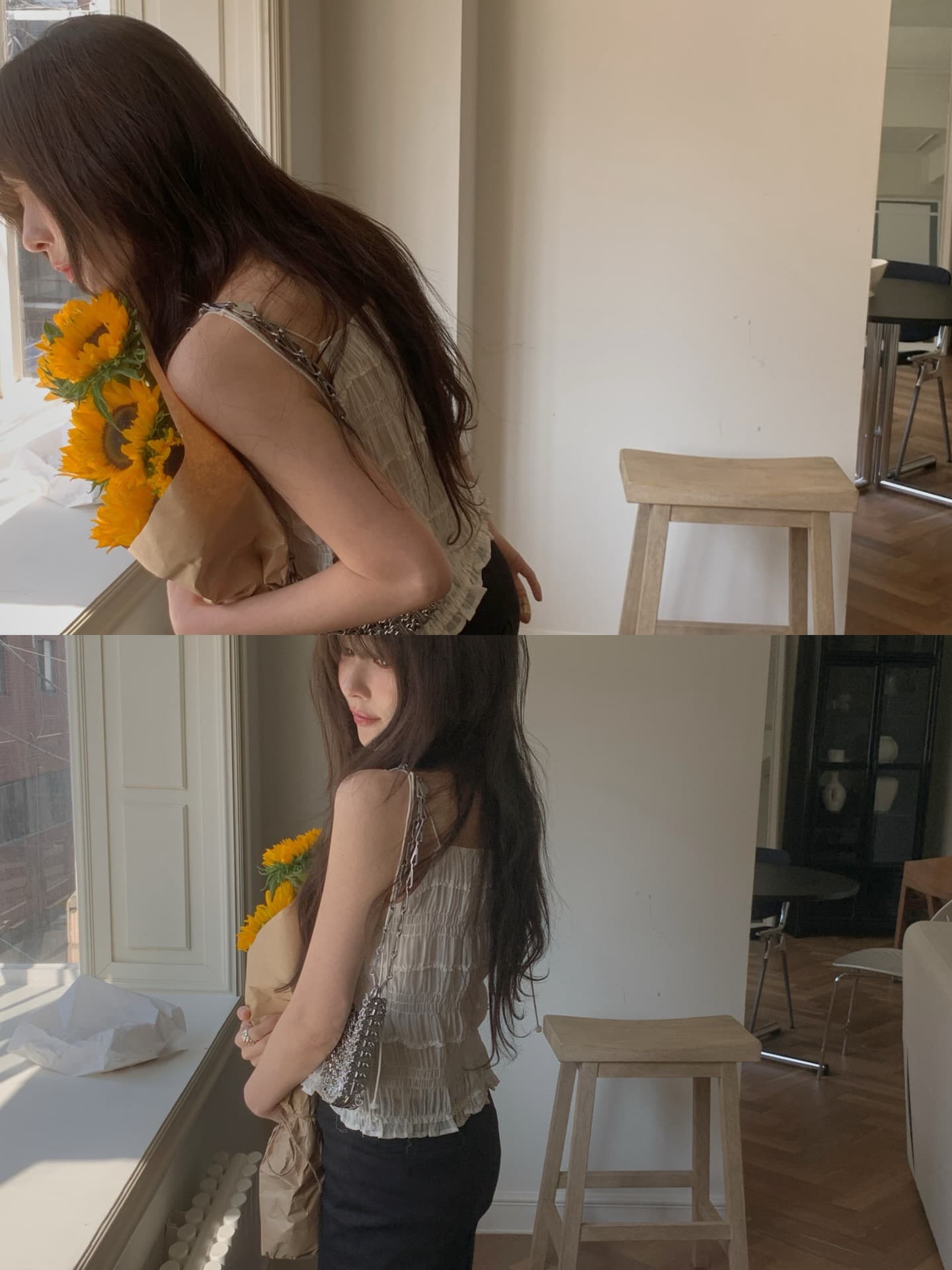 재고 있음 chic 부드러운 바람 주름 쇼트 스타일 캐미솔 프랑스식 품격 슬림해 보이는 인사이드 잡아라. 의류 상세 이미지 17