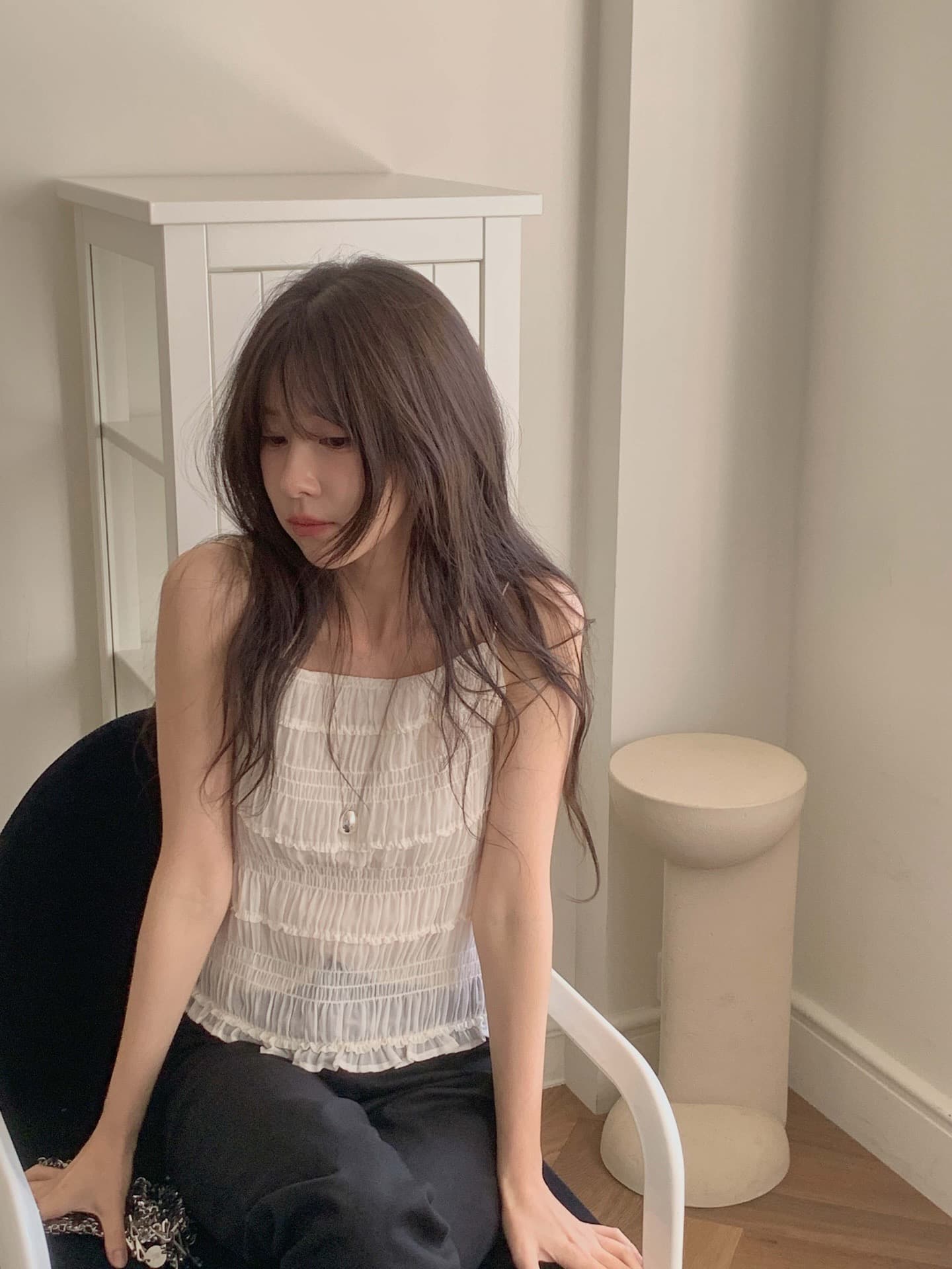 재고 있음 chic 부드러운 바람 주름 쇼트 스타일 캐미솔 프랑스식 품격 슬림해 보이는 인사이드 잡아라. 의류 상세 이미지 18