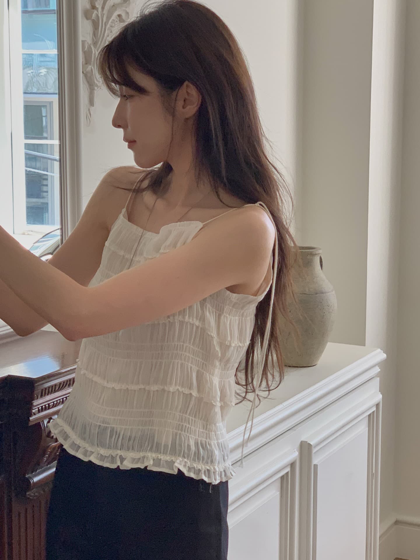 재고 있음 chic 부드러운 바람 주름 쇼트 스타일 캐미솔 프랑스식 품격 슬림해 보이는 인사이드 잡아라. 의류 상세 이미지 19