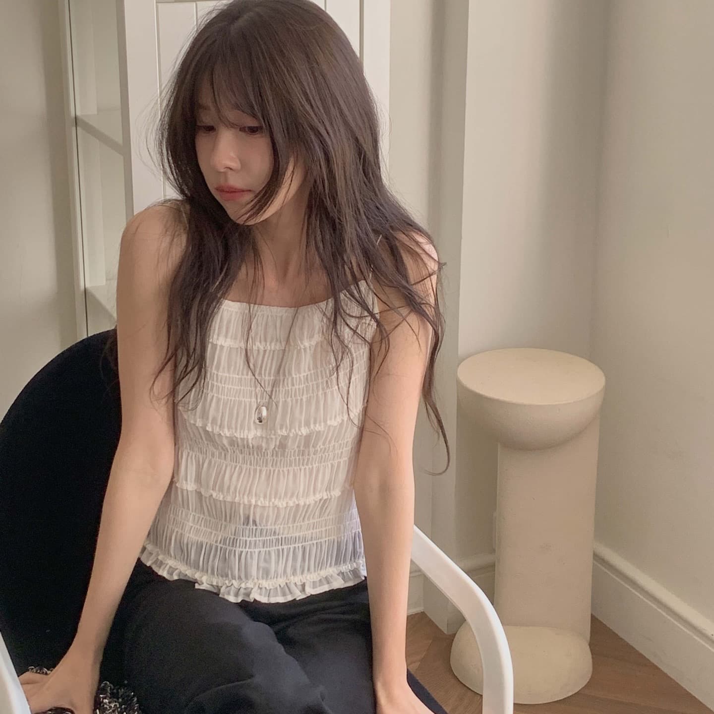 재고 있음 chic 부드러운 바람 주름 쇼트 스타일 캐미솔 프랑스식 품격 슬림해 보이는 인사이드 잡아라. 의류 상세 이미지 26