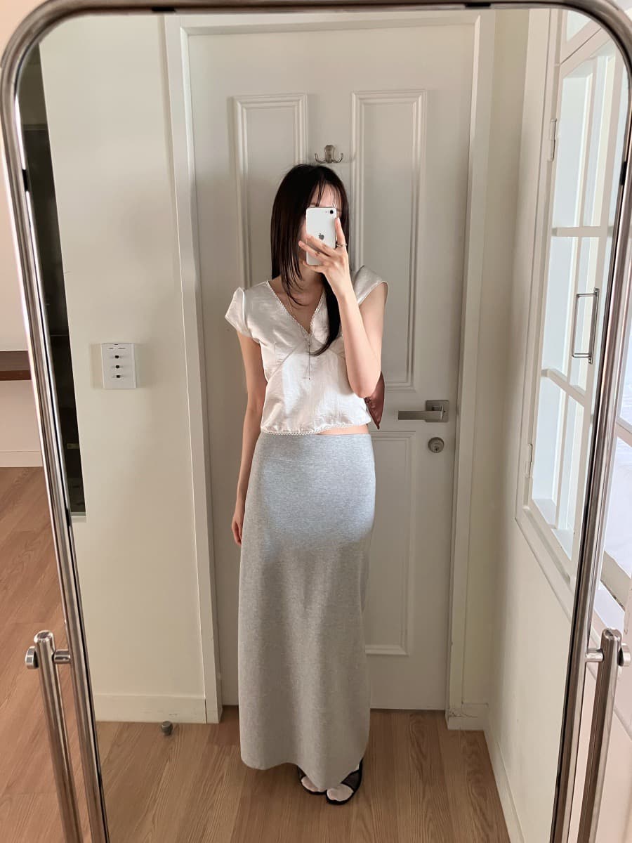 chic 한국 ins 여름 레이스 패치워크 새틴 반팔 맨위 상세 이미지 17