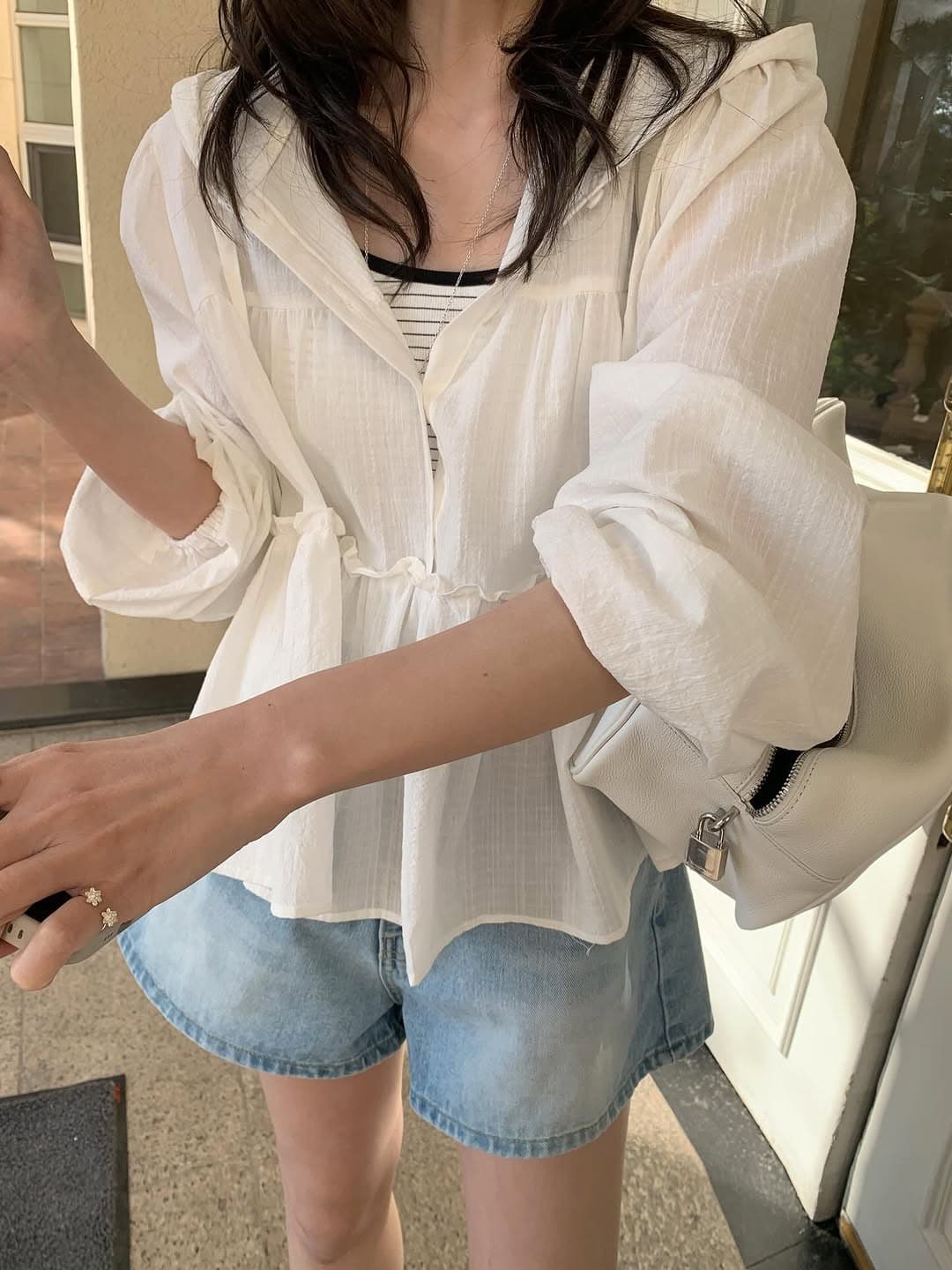 chic 후드 큰 진자 카디건 코트 출퇴근 자외선 차단 얇고 가벼운 상세 이미지 4