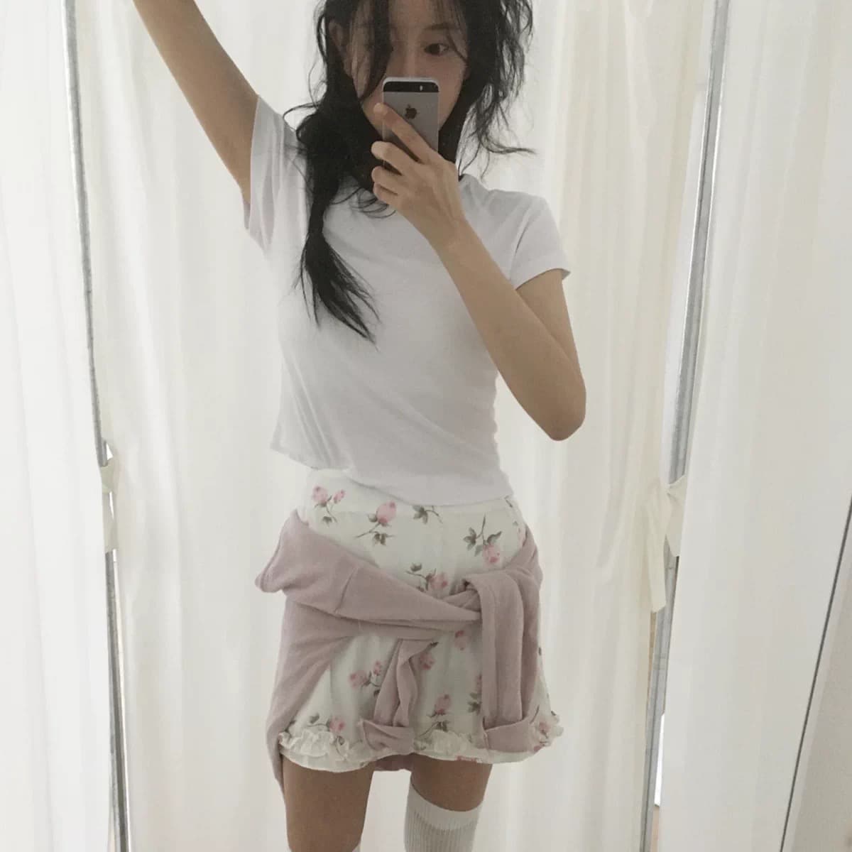 재고 있음 chic 일본식 크림 장미 낭만주의 센스 분위기 레이스 반신 미니 스커트 이미지 3