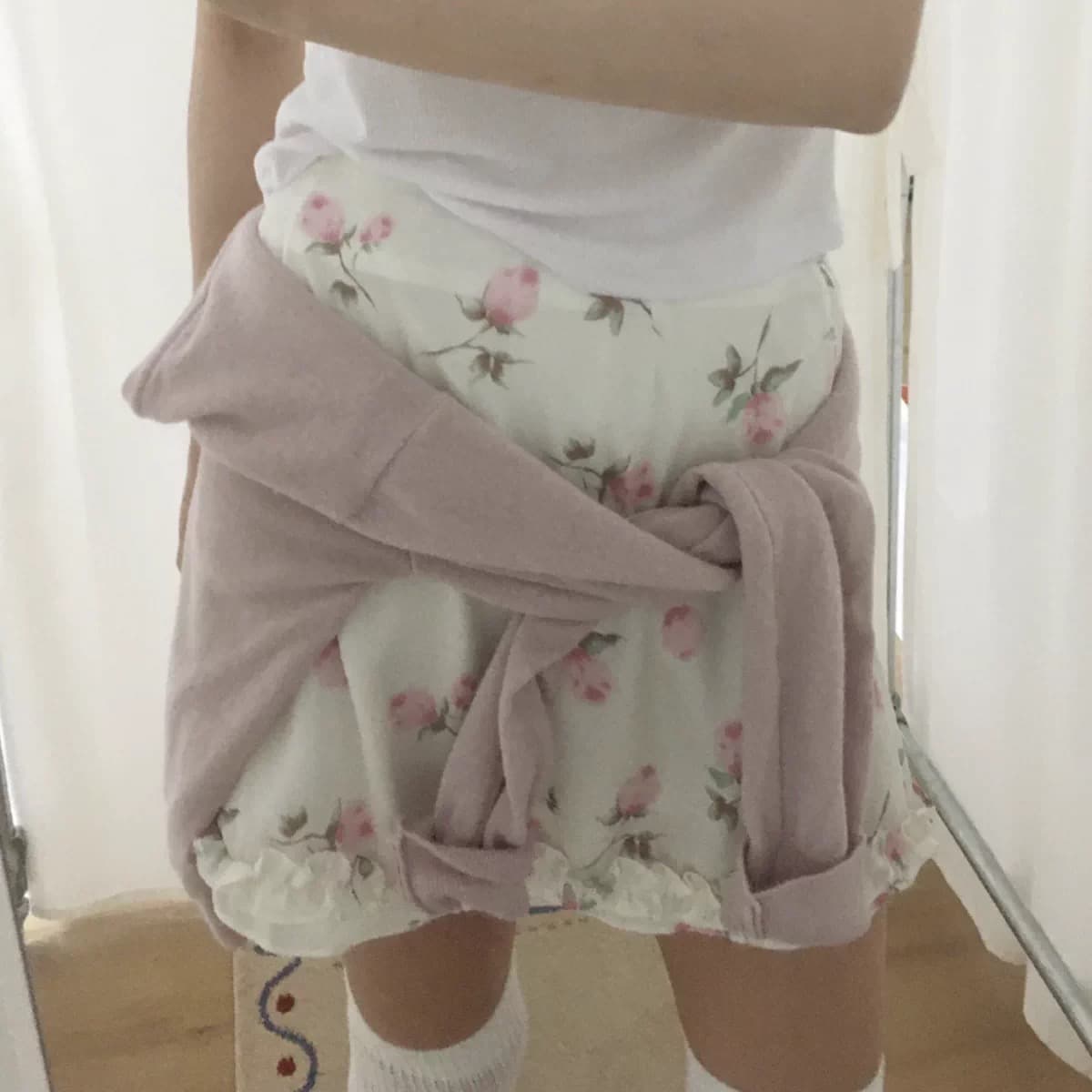 재고 있음 chic 일본식 크림 장미 낭만주의 센스 분위기 레이스 반신 미니 스커트 상세 이미지 2