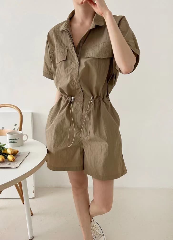 재고 있음 chic 한 부서 레트로 캐주얼 워크웨어 펌프 로프 허리 수축 넓은 다리 폴로 칼라 올인원 바지 반바지 여성 상세 이미지 11