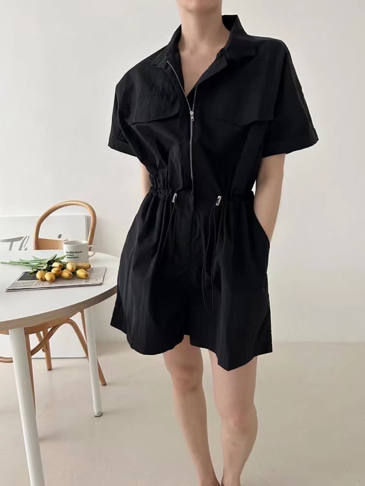재고 있음 chic 한 부서 레트로 캐주얼 워크웨어 펌프 로프 허리 수축 넓은 다리 폴로 칼라 올인원 바지 반바지 여성 상세 이미지 13