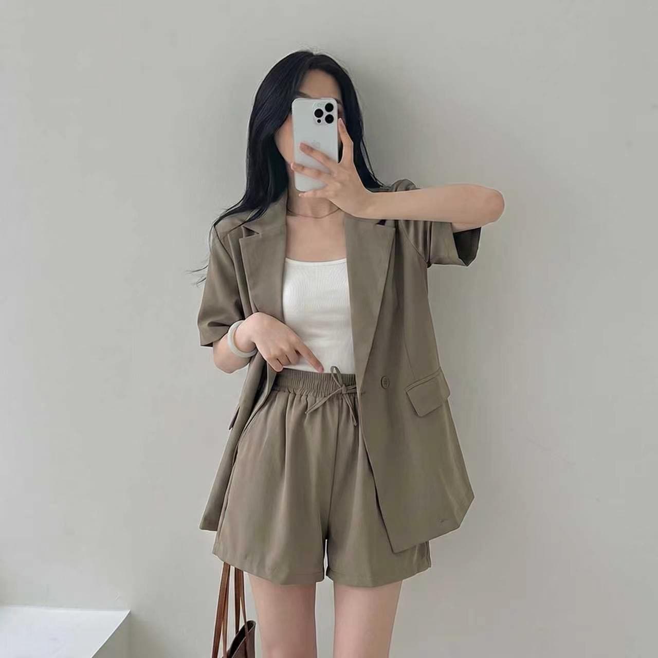 선적 중 chic 다용도 캐주얼 정장 반바지 세트 투피스 세트 상세 이미지 2