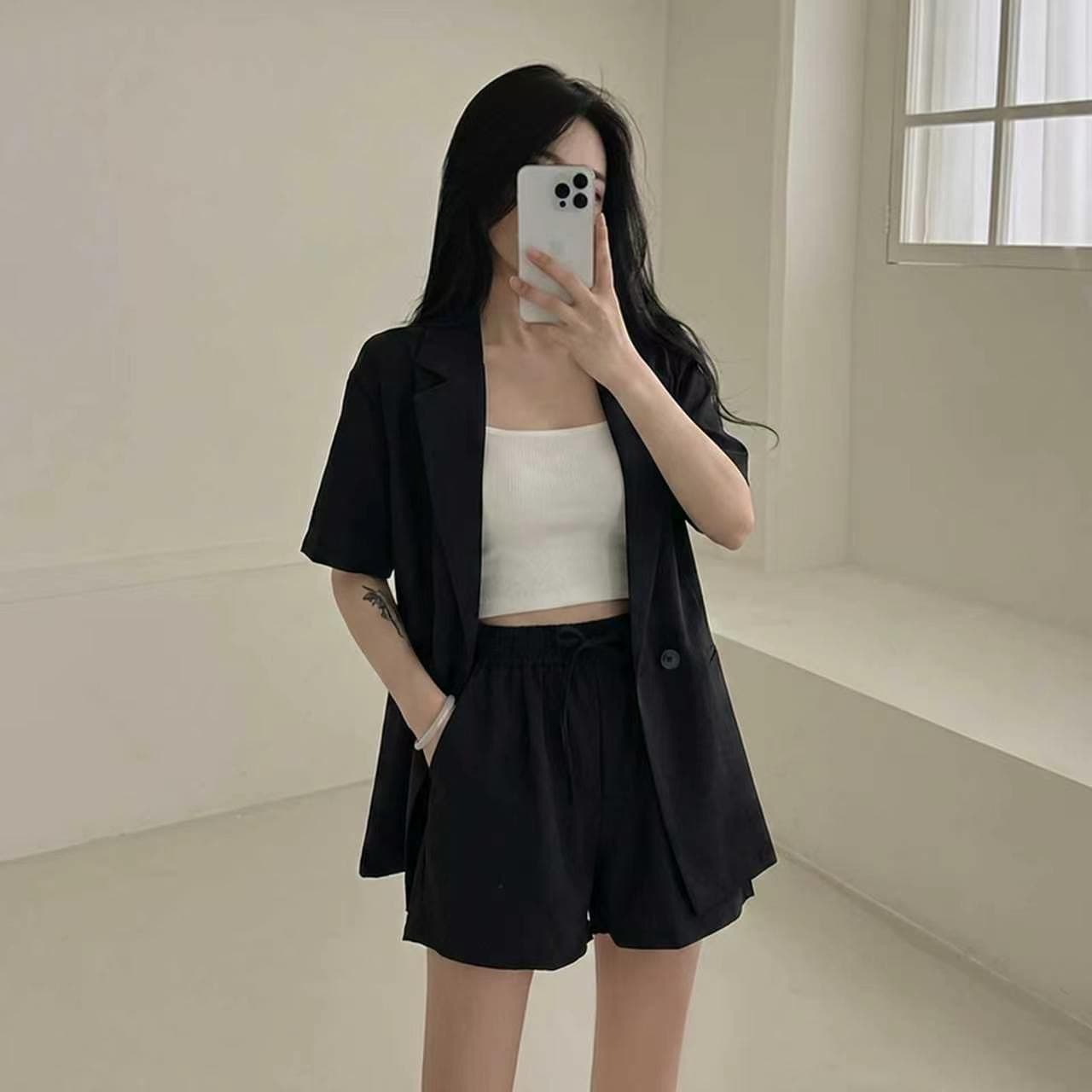 선적 중 chic 다용도 캐주얼 정장 반바지 세트 투피스 세트 상세 이미지 5