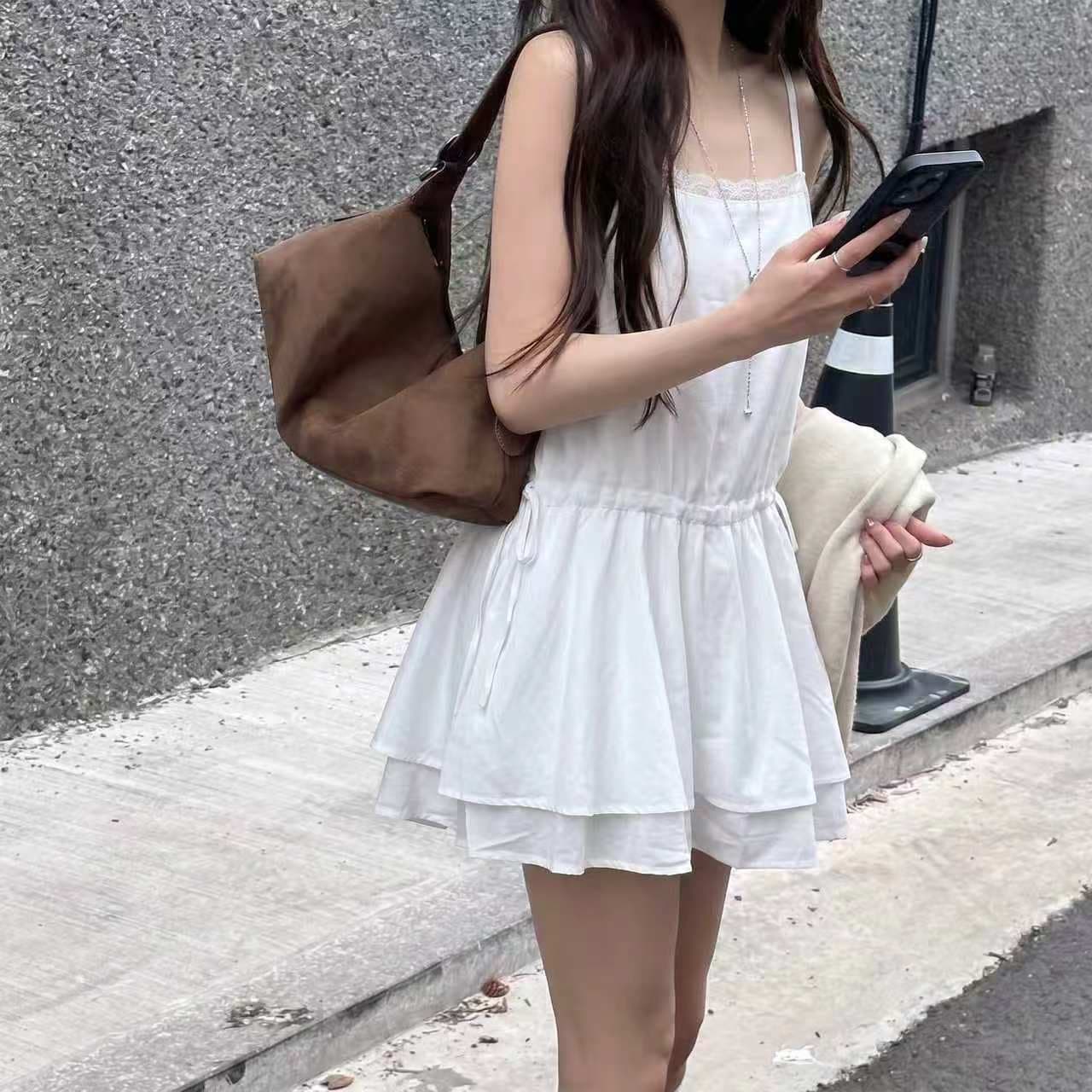 재고 있음 chic 다용도 패치워크 레이스 허리 펌프 로프 만나는 외출용 슬립 드레스 이미지 5