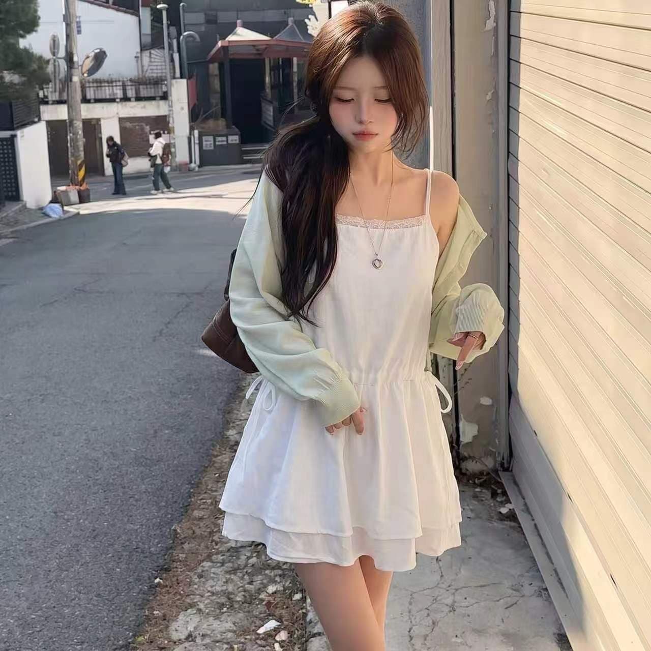 재고 있음 chic 다용도 패치워크 레이스 허리 펌프 로프 만나는 외출용 슬립 드레스 상세 이미지 4