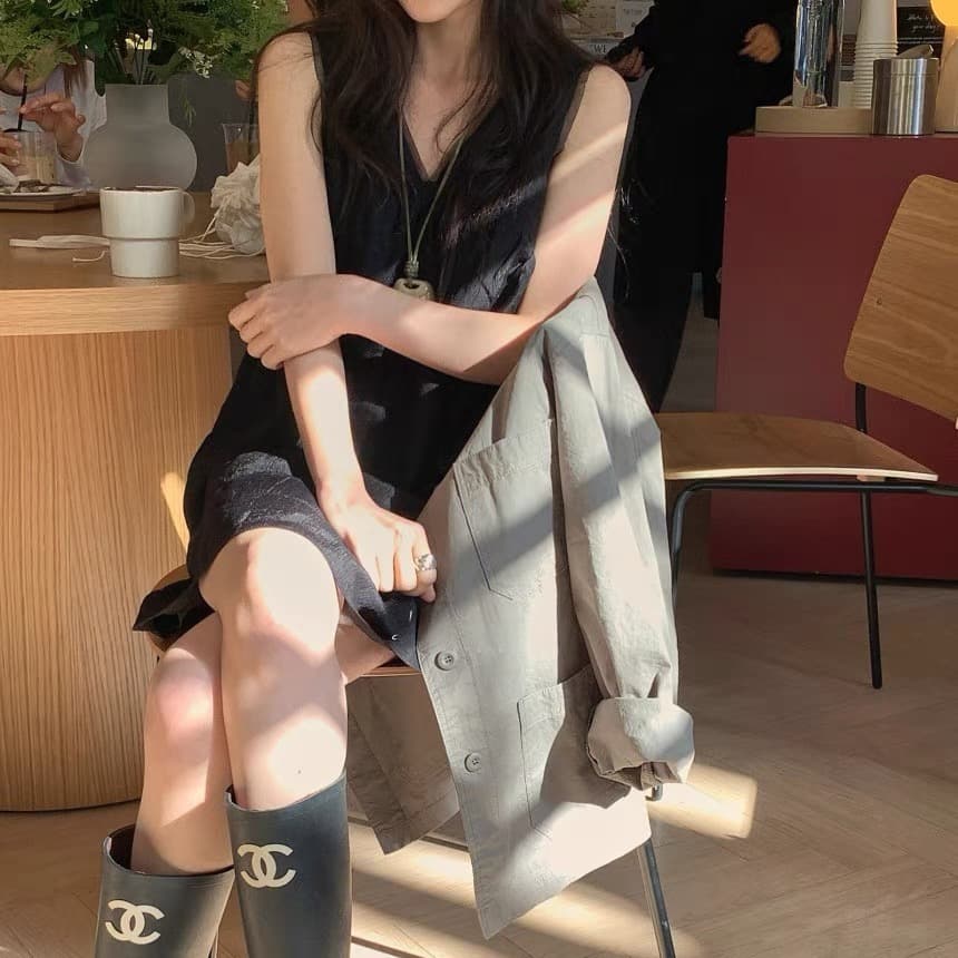 chic 2026 년 새로운 여름 여성 의류 V넥 다용도 캐주얼 민소매 드레스 상세 이미지 7