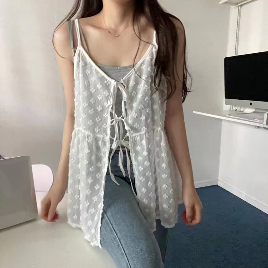 재고 있음 chic 여름 새로운 작은 청신 망사 스택 착용 캐미솔