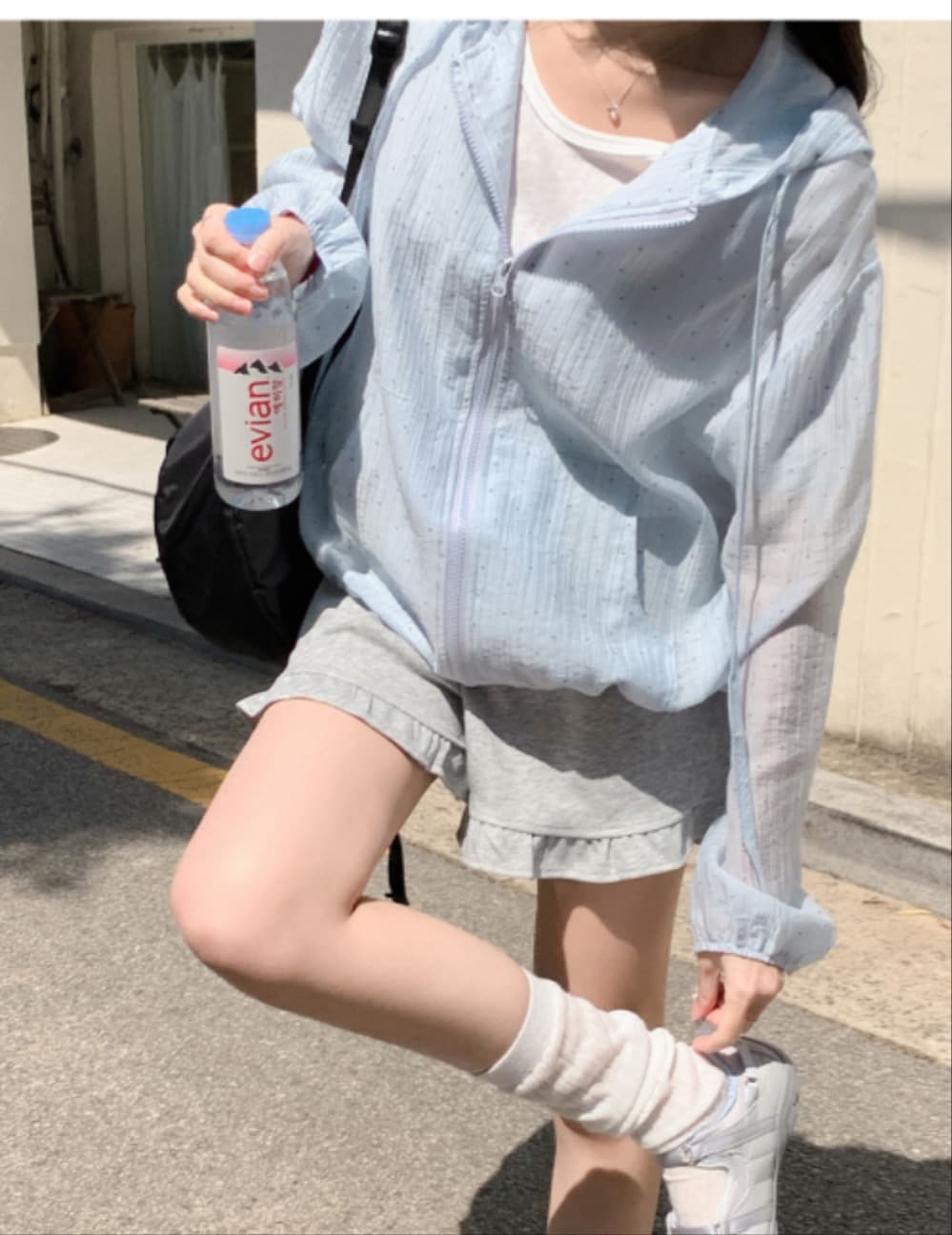있음 선적 chic 한국 스타일 도트 무늬 후드 태양 보호 셔츠 여성