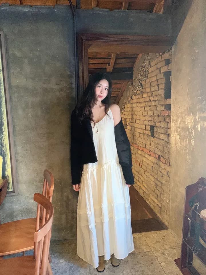 있음 선적 한국 ins 달콤함 목이버섯 레이스 슬립 드레스 상세 이미지 5