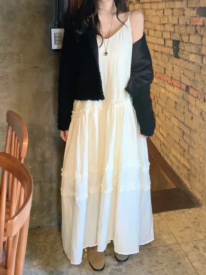 있음 선적 한국 ins 달콤함 목이버섯 레이스 슬립 드레스 상세 이미지 6