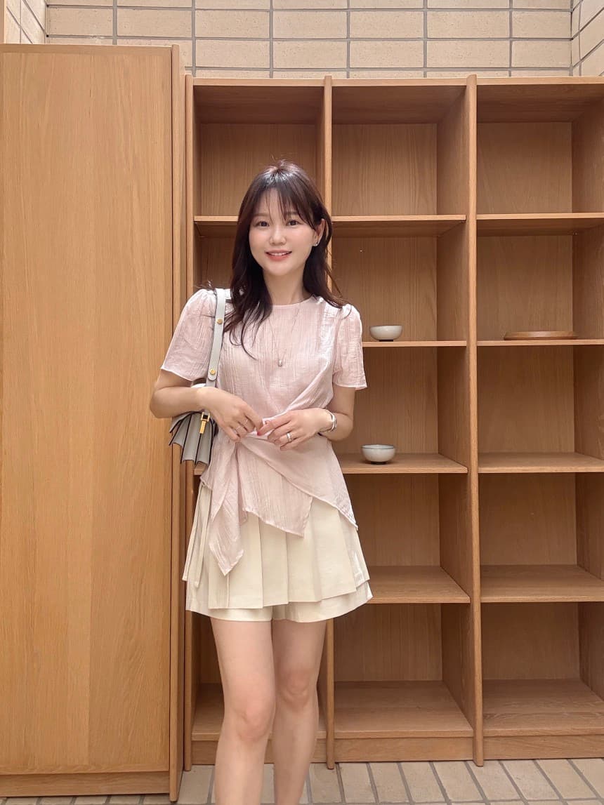 재고 있음 chic 한국 스타일 레이스업 불규칙 풀오버 셔츠 상세 이미지 3