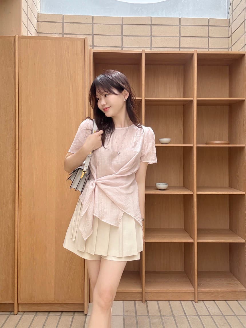 재고 있음 chic 한국 스타일 레이스업 불규칙 풀오버 셔츠 상세 이미지 4